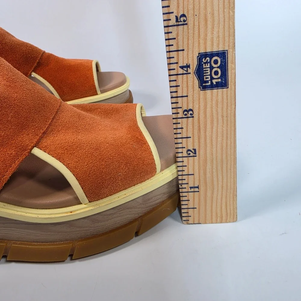 SOREL Joanie III Slingback Wedge Sandals Women's 8.5 Orange Suede Chunky Retro